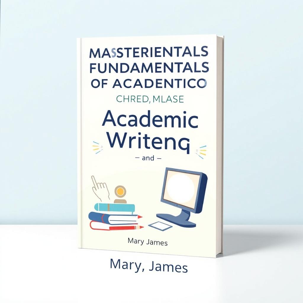An educational book cover design featuring the title 'Mastering the Fundamentals of Academic Writing and Citation' by Mary James