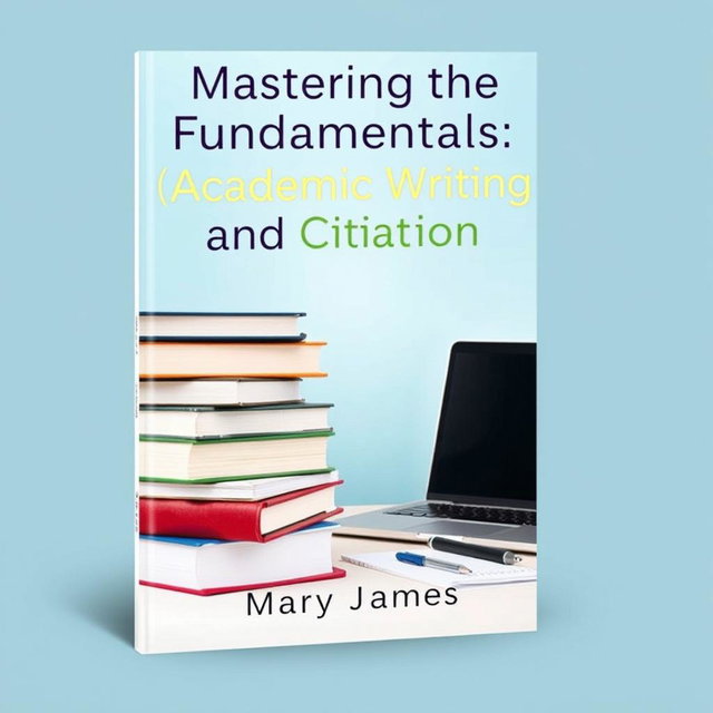 An educational book cover design titled 'Mastering the Fundamentals of Academic Writing and Citation' by Mary James