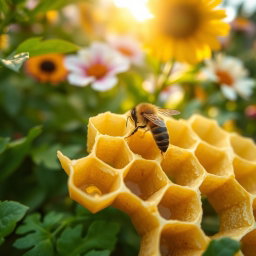 A beautiful close-up of honeycomb patterns found in nature, showcasing intricate hexagonal shapes filled with golden honey