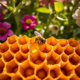 A beautiful close-up of honeycomb patterns found in nature, showcasing intricate hexagonal shapes filled with golden honey