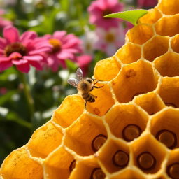 A beautiful close-up of honeycomb patterns found in nature, showcasing intricate hexagonal shapes filled with golden honey