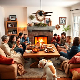 A family gathering in a cozy living room, filled with warmth and love