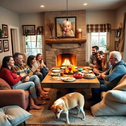 A family gathering in a cozy living room, filled with warmth and love