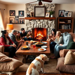 A family gathering in a cozy living room, filled with warmth and love