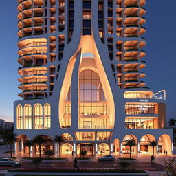 A futuristic, deconstructivist 20-story residential tower with a dynamic and luxurious form, situated on a plot of 2925 square meters (North: 54m, South: 45m, East: 50m, West: 80m)