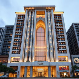 A striking residential and commercial high-rise building with 20 floors and a dynamic, lavish design