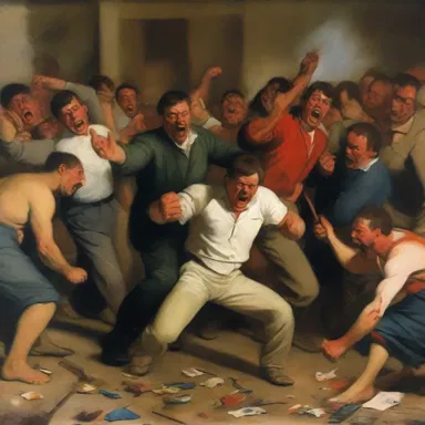 The painting depicted an aggravator in a chaotic scene, showcasing the annoyance it caused to those around it.