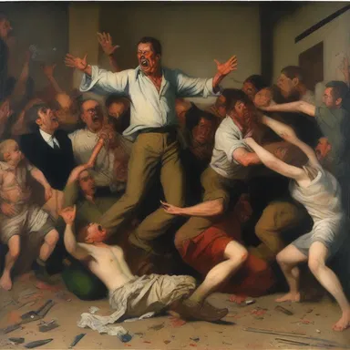 The painting depicted an aggravator in a chaotic scene, showcasing the annoyance it caused to those around it.
