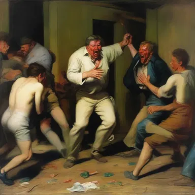The painting depicted an aggravator in a chaotic scene, showcasing the annoyance it caused to those around it.