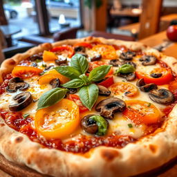 A delicious capsicum and mushroom pizza with a perfectly baked crust that is golden and slightly crunchy on the edges