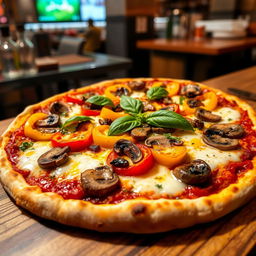 A delicious capsicum and mushroom pizza with a perfectly baked crust that is golden and slightly crunchy on the edges