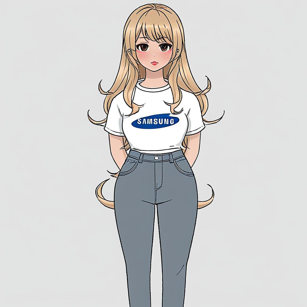 A realistic girl with Samsung logo t-shirt