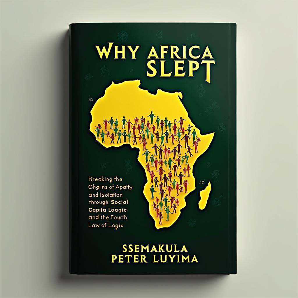 A compelling book cover design for "Why Africa Slept: Breaking the Chains of Apathy and Isolation Through Social Capital Logic and the Fourth Law of Logic" by Ssemakula Peter Luyima