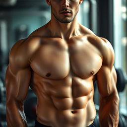 A highly defined male torso with well-sculpted abs, showcasing a fit physique