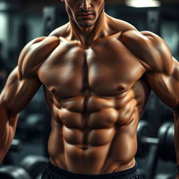 A highly defined male torso with well-sculpted abs, showcasing a fit physique