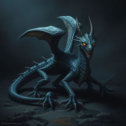 A sinister wingless dragon with a long, worm-like body, covered in slimy textures and depicting an ominous presence