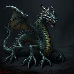 A sinister wingless dragon with a long, worm-like body, covered in slimy textures and depicting an ominous presence