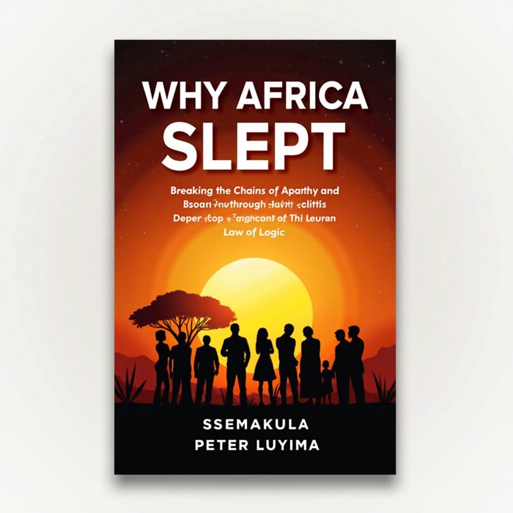 A striking book cover design for 'Why Africa Slept: Breaking the Chains of Apathy and Isolation Through Social Capital Logic and the Fourth Law of Logic' by Ssemakula Peter Luyima