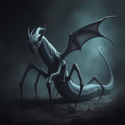A terrifying wingless creature with a long, worm-like body that writhes menacingly