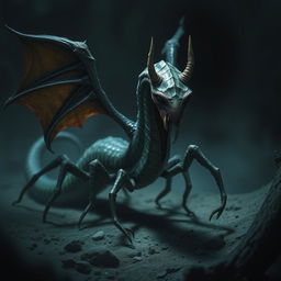 A terrifying wingless creature with a long, worm-like body that writhes menacingly