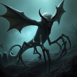 A terrifying wingless creature with a long, worm-like body that writhes menacingly