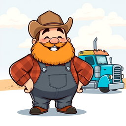 A chibi-style fat trucker character with a big, cheerful smile and a bushy beard