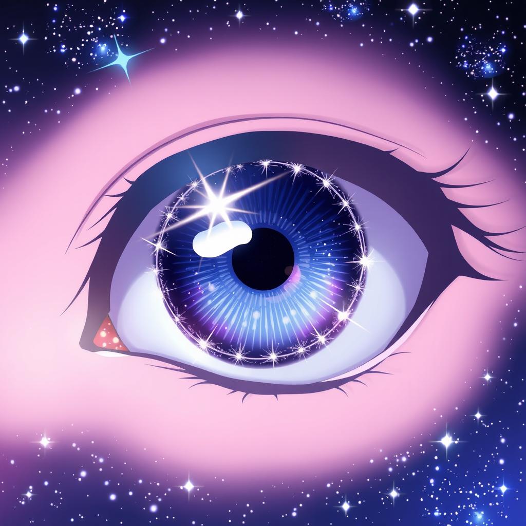 An enchanting anime-style illustration featuring a dark space background filled with shimmering stars