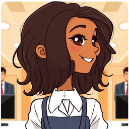 A webtoon-style illustration featuring a woman from the waist up, exuding a warm atmosphere