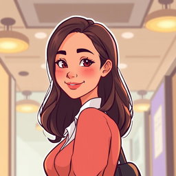 A webtoon-style illustration featuring a woman from the waist up, exuding a warm atmosphere