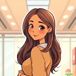 A webtoon-style illustration featuring a woman from the waist up, exuding a warm atmosphere