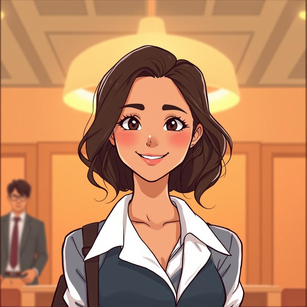A webtoon-style illustration featuring a woman from the waist up, exuding a warm atmosphere