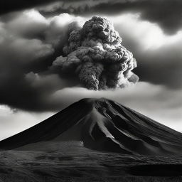 An imposing volcano, colossal in size, with smoke billowing from its peak set against a dramatic sky