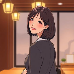 An illustration in webtoon or comic style featuring a woman from the waist up in a warm atmosphere