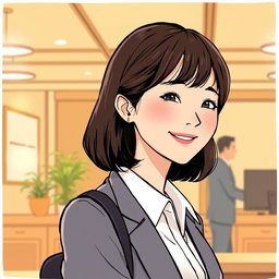 An illustration in webtoon or comic style featuring a woman from the waist up in a warm atmosphere