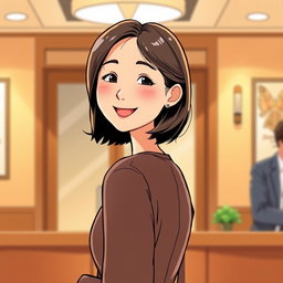 An illustration in webtoon or comic style featuring a woman from the waist up in a warm atmosphere