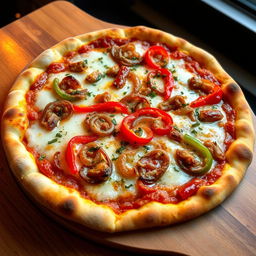 A flavorful onion and capsicum pizza featuring a perfectly baked golden-brown crust that is both crispy and fluffy