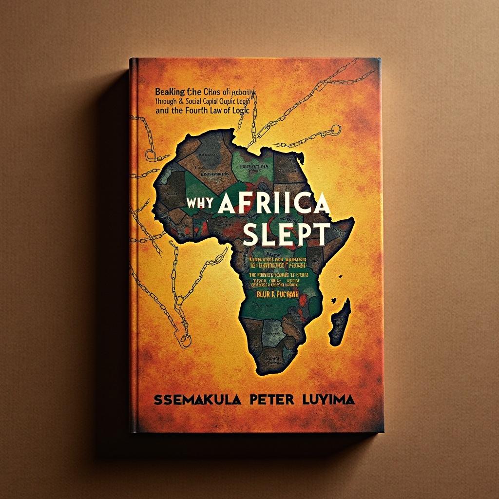 A thought-provoking book cover design for "Why Africa Slept: Breaking the Chains of Apathy and Isolation Through Social Capital Logic and the Fourth Law of Logic" by Ssemakula Peter Luyima