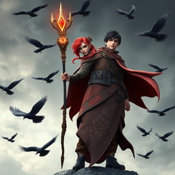 A stunning 3D artwork featuring a red-haired young adult female mage, her flowing attire richly detailed with intricate magical symbols