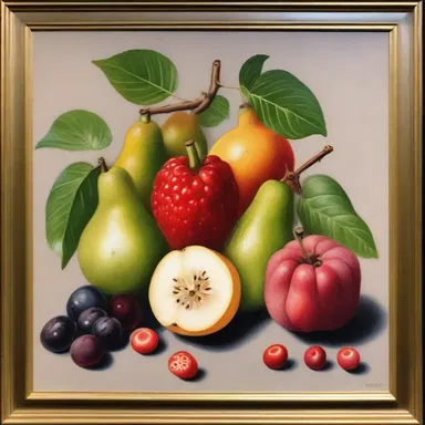The painting showcased a beautiful arrangement of an aggregate fruit, with each small fruit depicted in detail.