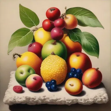 The painting showcased a beautiful arrangement of an aggregate fruit, with each small fruit depicted in detail.