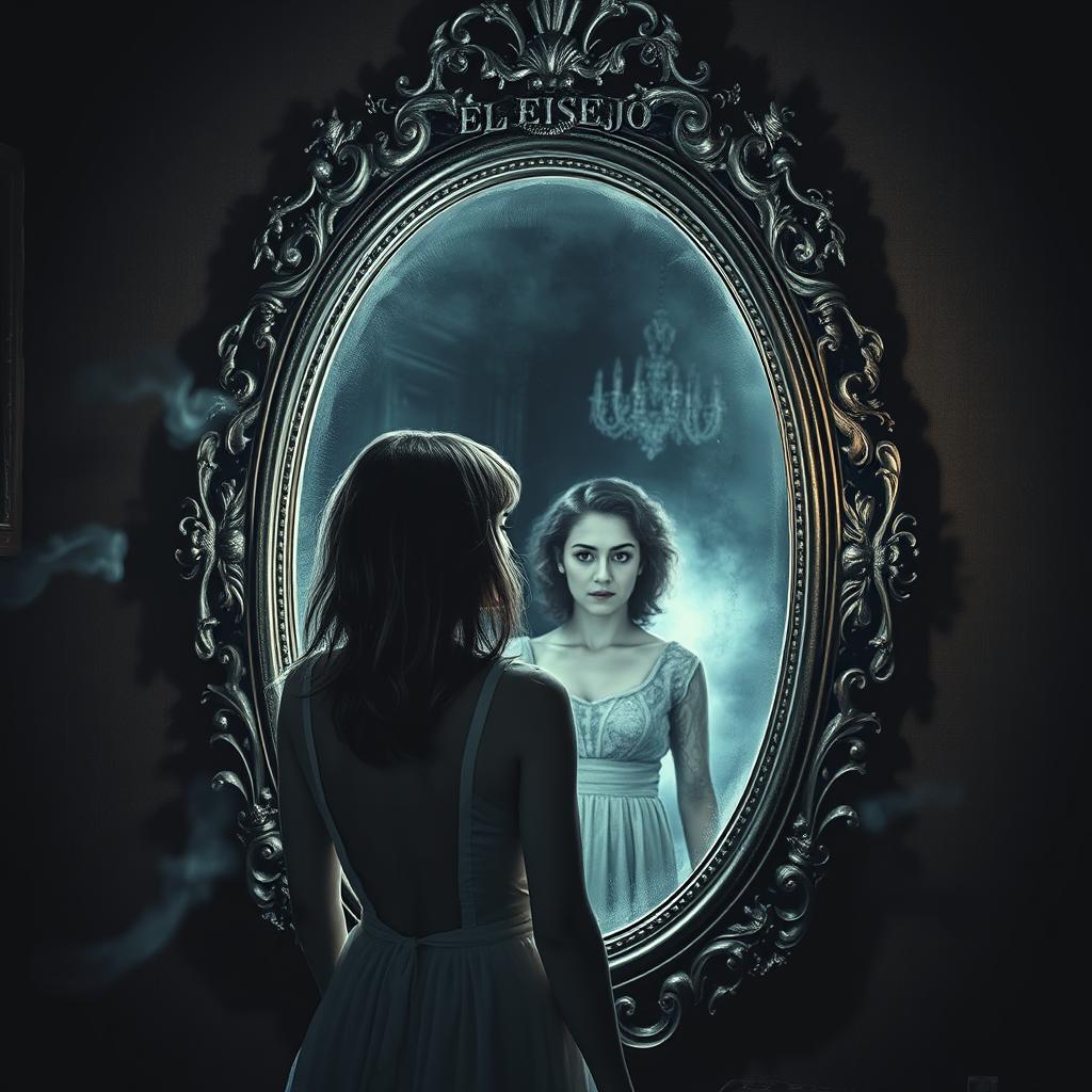 A captivating and eerie depiction of an antique mirror that has a life of its own