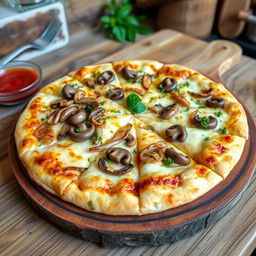 A mouth-watering onion and mushroom pizza, featuring a thin, crispy crust covered with golden melted cheese