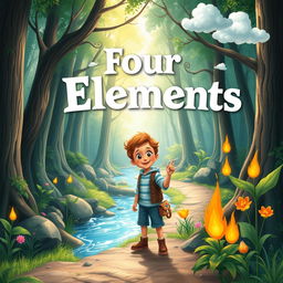 A captivating book cover illustration featuring a young boy with an adventurous spirit as he steps into a mystical forest