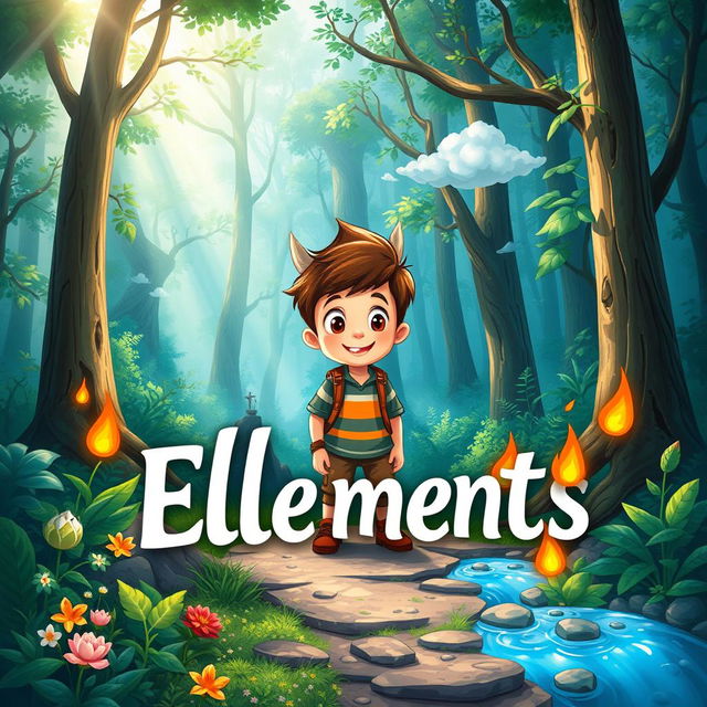 A captivating book cover illustration featuring a young boy with an adventurous spirit as he steps into a mystical forest