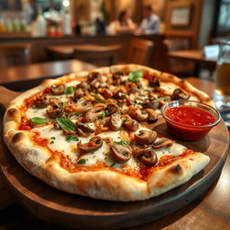 A tantalizing onion and mushroom pizza, featuring a perfectly baked thin crust that is crispy and golden