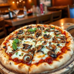 A tantalizing onion and mushroom pizza, featuring a perfectly baked thin crust that is crispy and golden