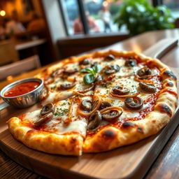 A tantalizing onion and mushroom pizza, featuring a perfectly baked thin crust that is crispy and golden