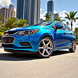 A sleek and modern 2017 Chevrolet Cobalt car in a dynamic setting, showcasing its light gray customized wheels that highlight its stylish design