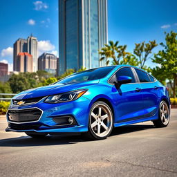 A sleek and modern 2017 Chevrolet Cobalt car in a dynamic setting, showcasing its light gray customized wheels that highlight its stylish design