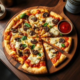 A scrumptious onion and mushroom pizza, featuring a crispy, golden thin crust